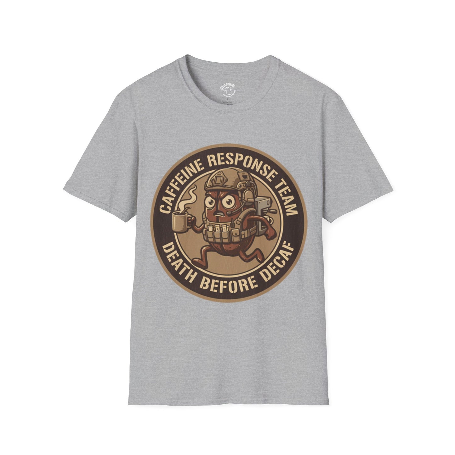 Caffeine Response Team T-Shirt – “Death Before Decaf” Coffee Skull Tee