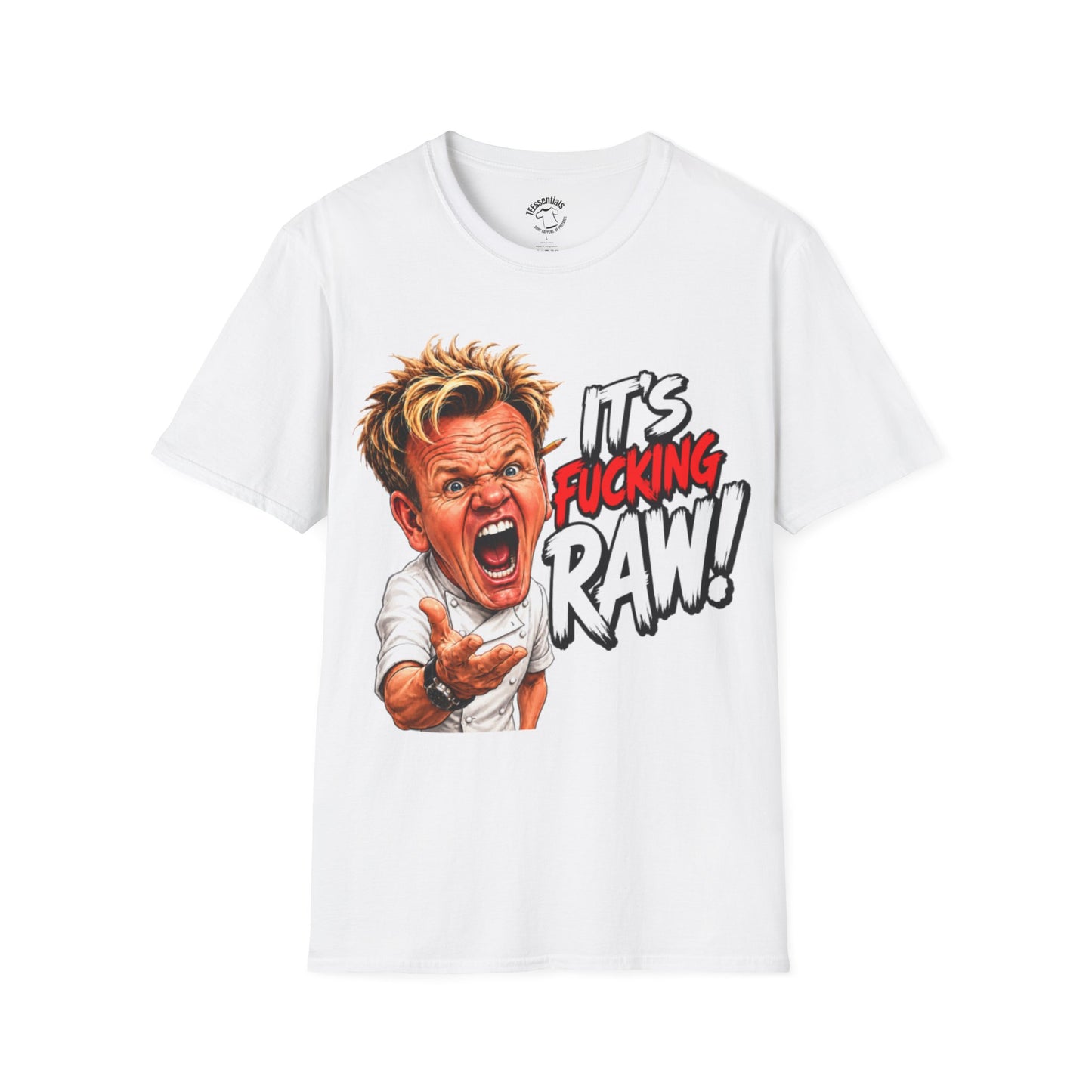 Graphic T‑Shirt — Bold 'It's F***ing Raw!' Chef Caricature Tee