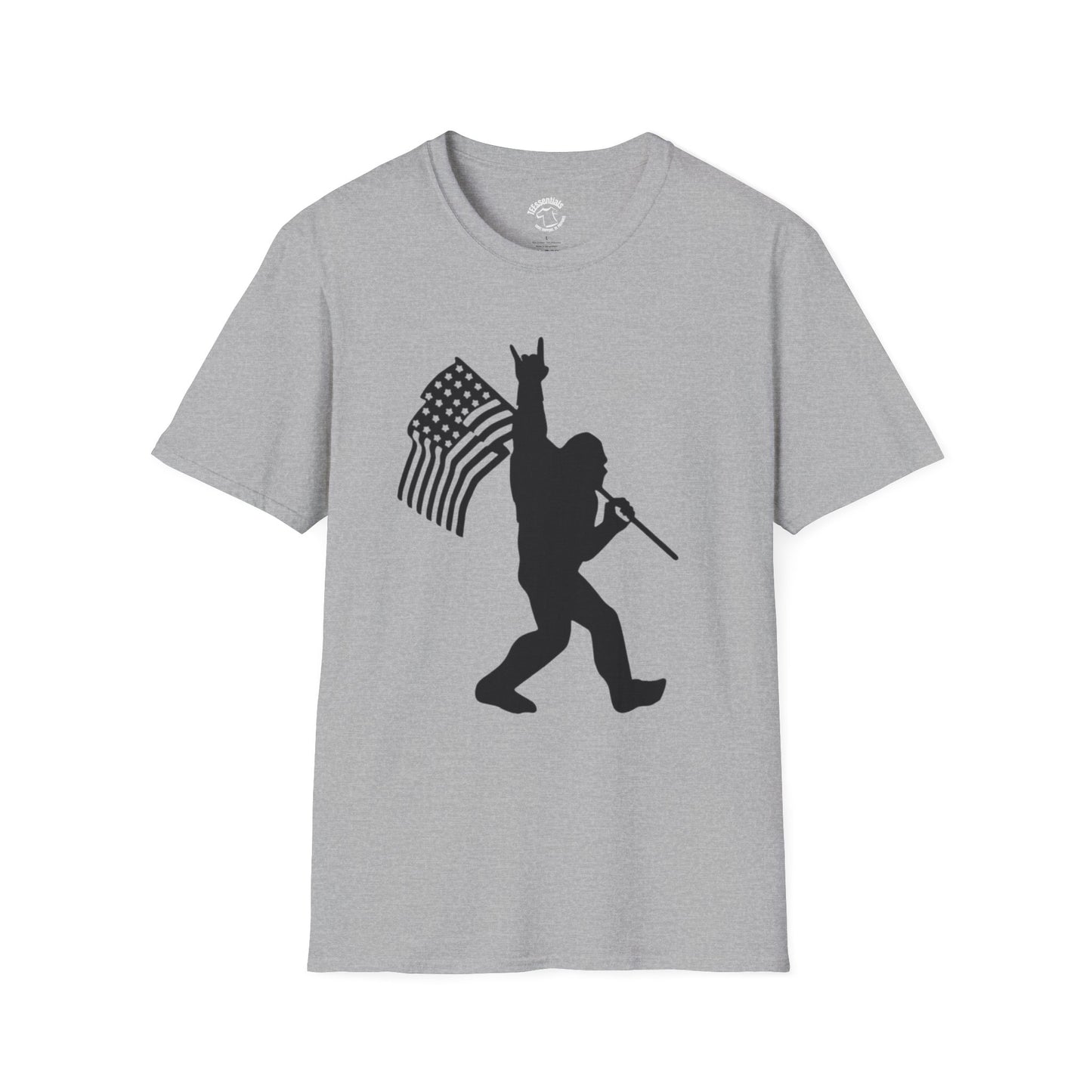 Patriotic Bigfoot Flag T-Shirt — Funny American Bigfoot Silhouette Tee