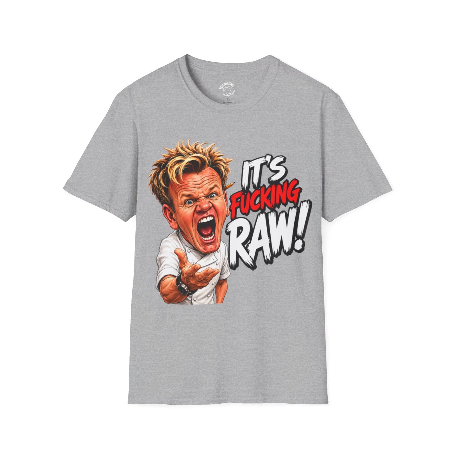 Graphic T‑Shirt — Bold 'It's F***ing Raw!' Chef Caricature Tee