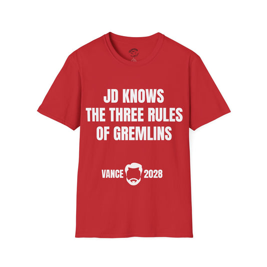 JD Gremlins Rules T-Shirt — “JD Knows The Three Rules” Vance 2028