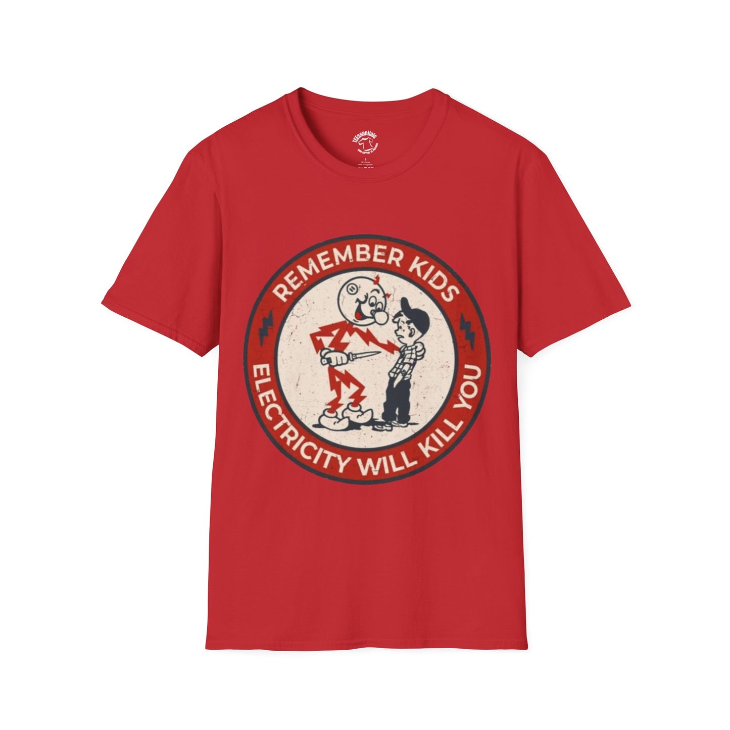 Vintage Safety Tee — “Remember Kids Electricity Will Kill You” Graphic T-Shirt