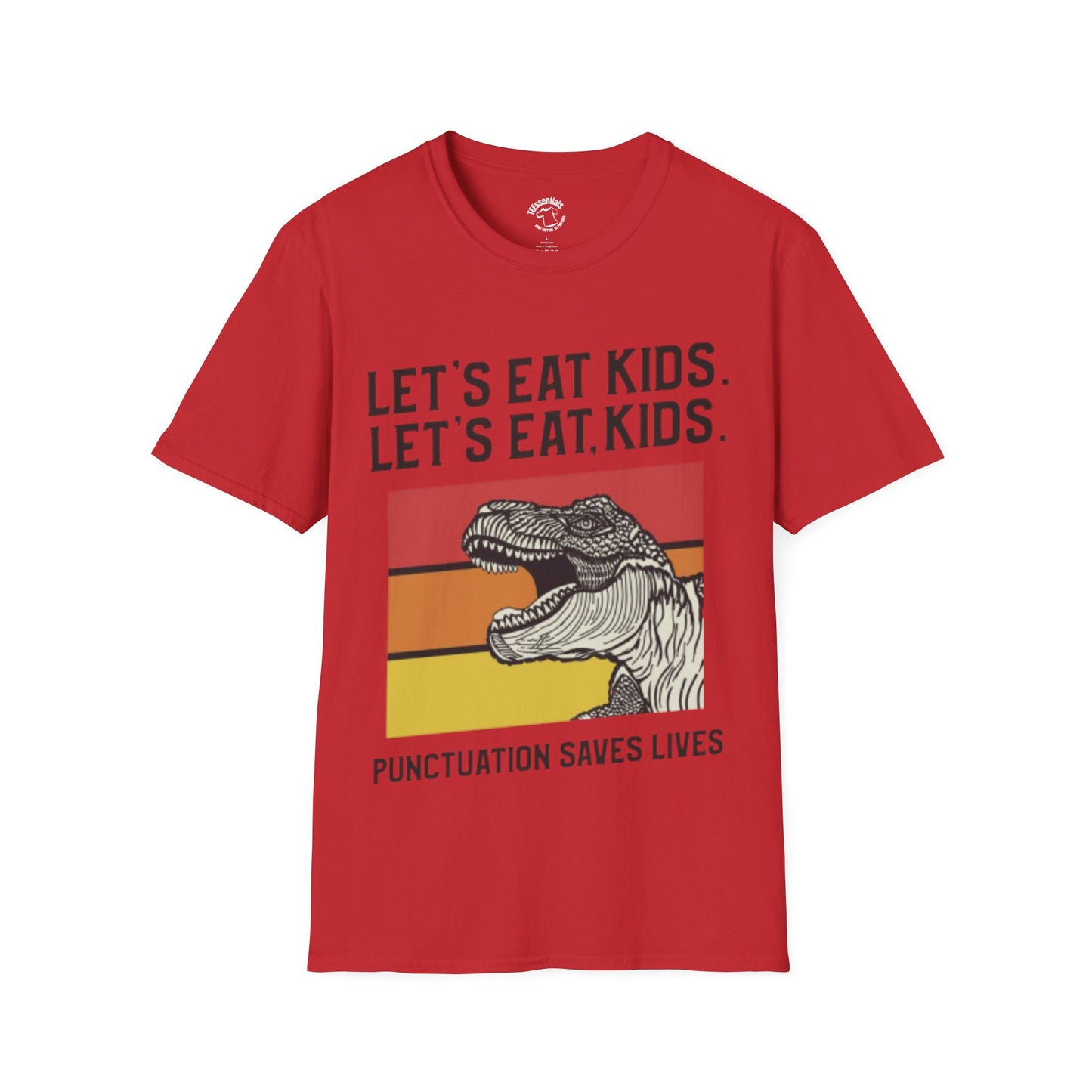 Lets Eat Kids T-Shirt — "Punctuation Saves Lives" Retro Dino Graphic Tee