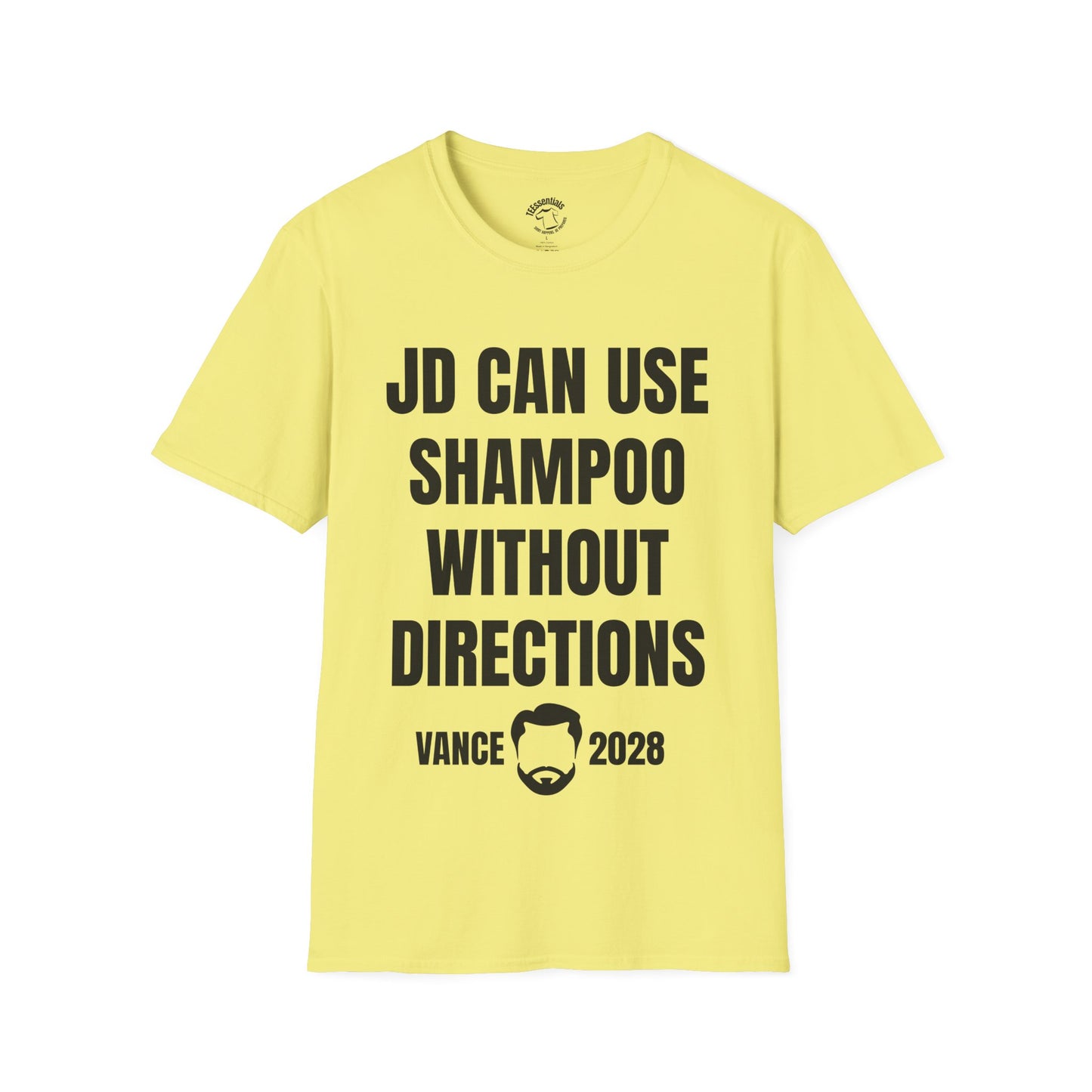 Funny Political T-Shirt — “JD Can Use Shampoo Without Directions” Vance 2028 Campaign Tee