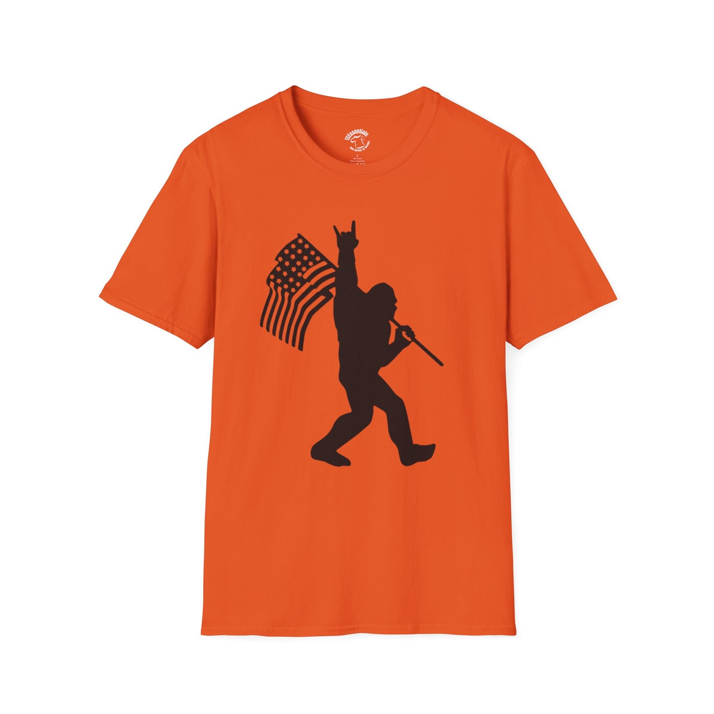 Patriotic Bigfoot Flag T-Shirt — Funny American Bigfoot Silhouette Tee