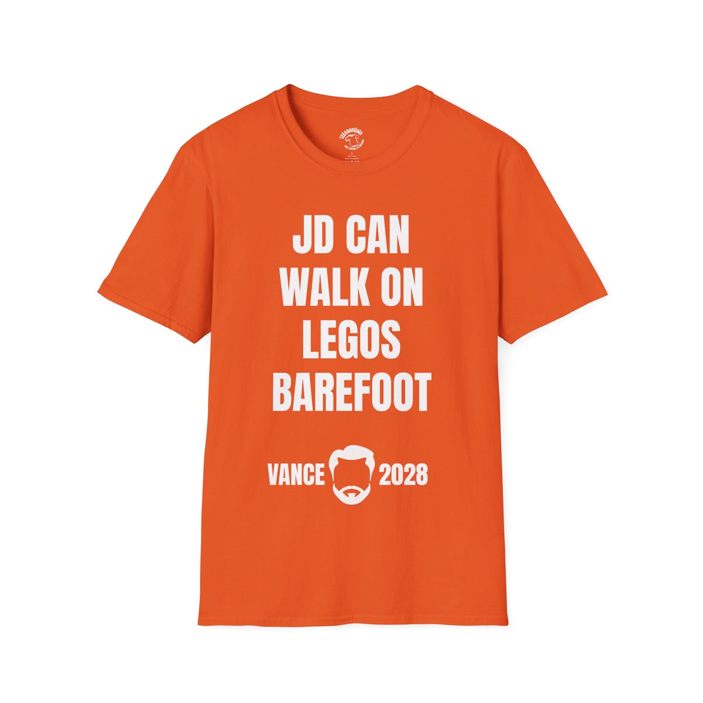 Funny Political Campaign T-Shirt — "JD Can Walk On Legos Barefoot" Vance 2028