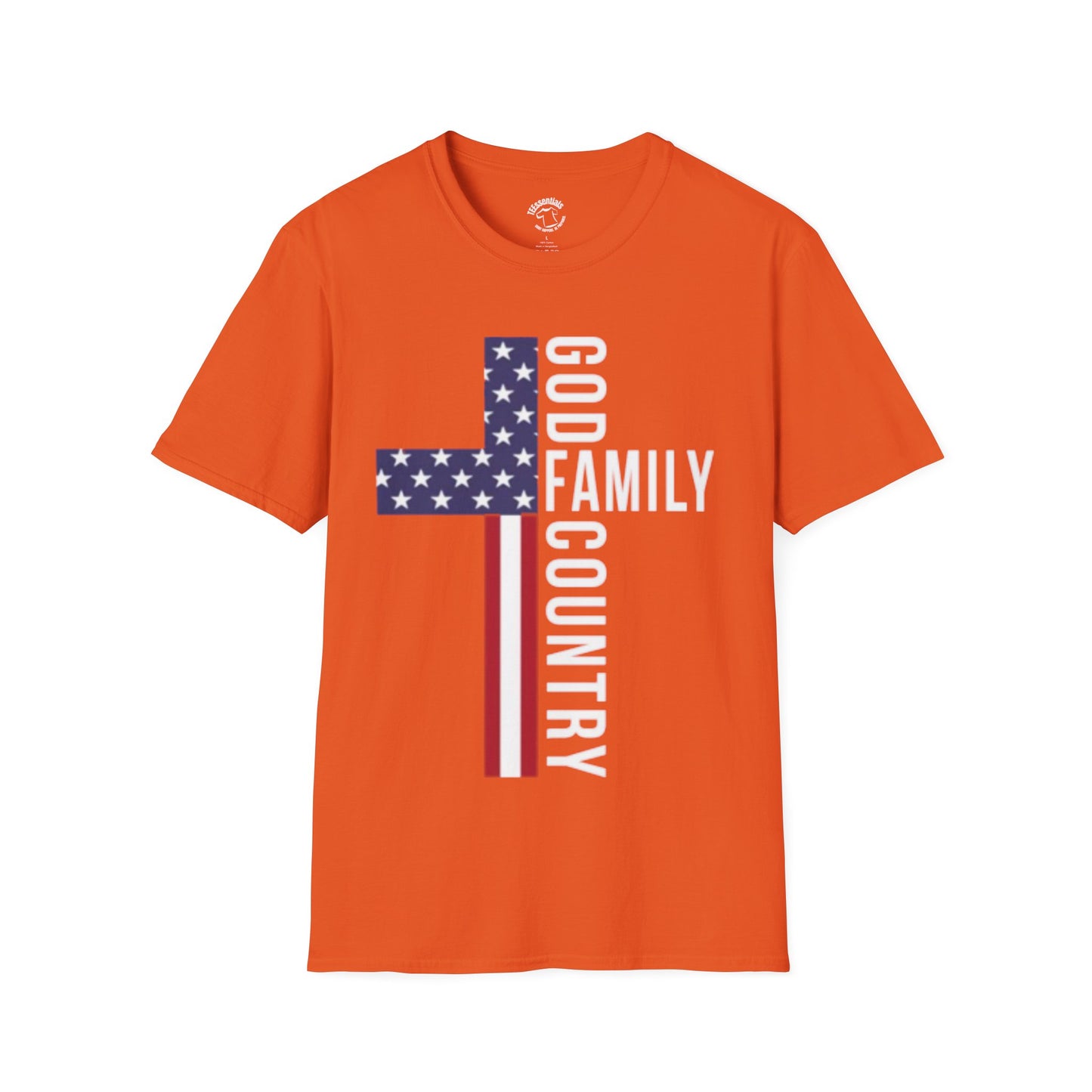 God Family Country Cross T‑Shirt — Patriotic American Flag Faith Tee