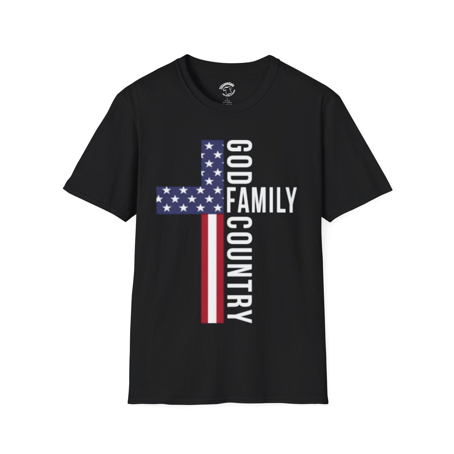 God Family Country Cross T‑Shirt — Patriotic American Flag Faith Tee
