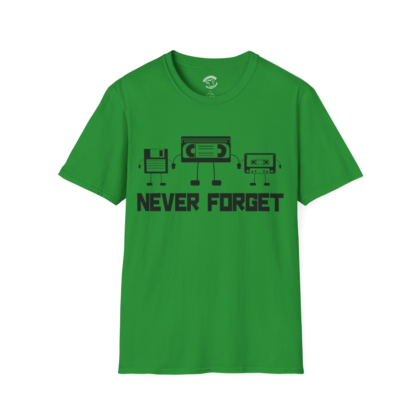 Retro Cassette T-Shirt — "Never Forget" Vintage Tape Nostalgia Tee