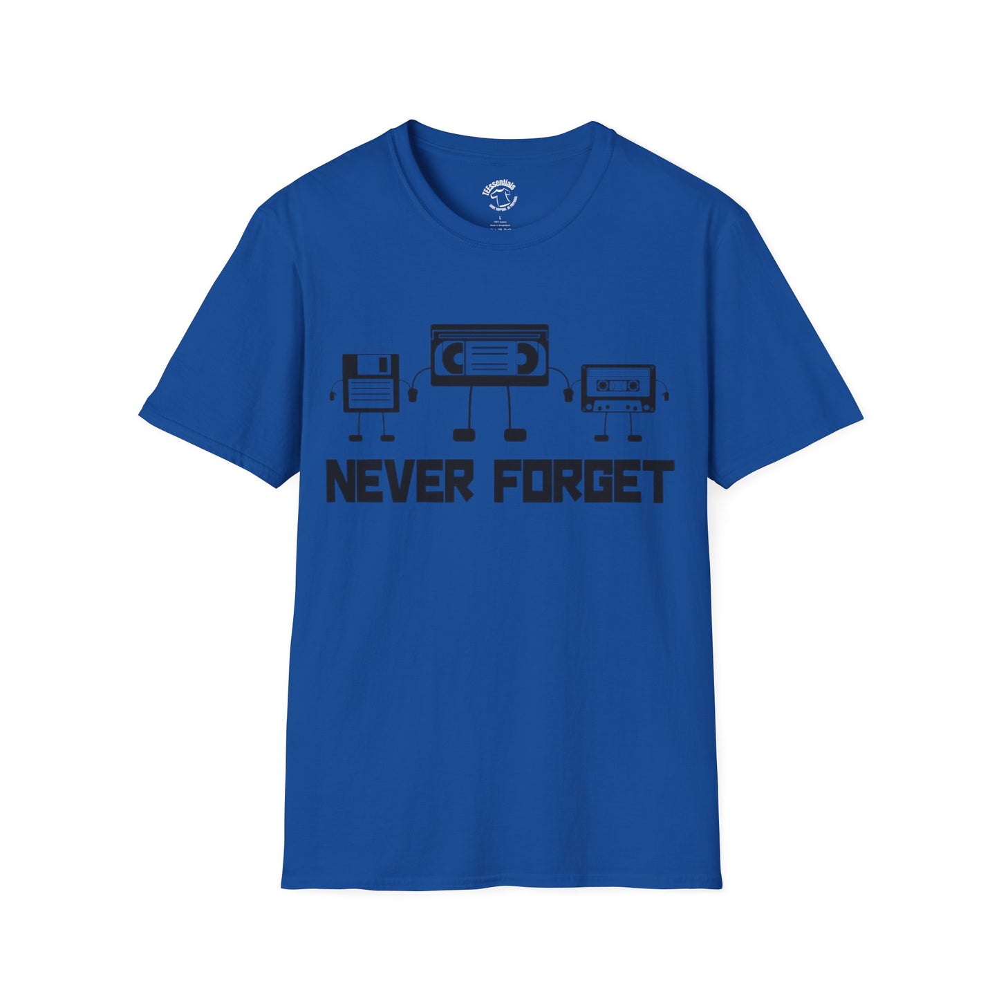 Retro Cassette T-Shirt — "Never Forget" Vintage Tape Nostalgia Tee