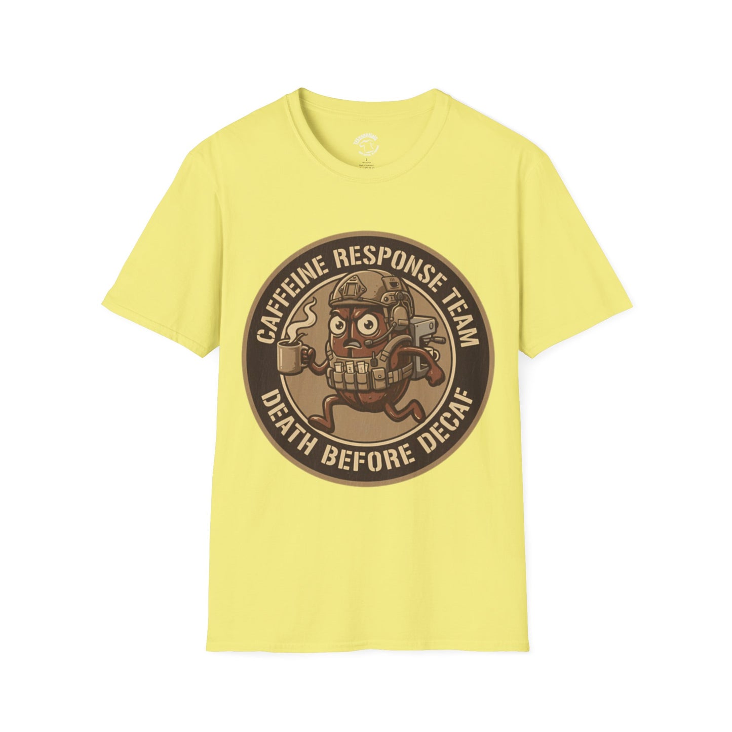 Caffeine Response Team T-Shirt – “Death Before Decaf” Coffee Skull Tee
