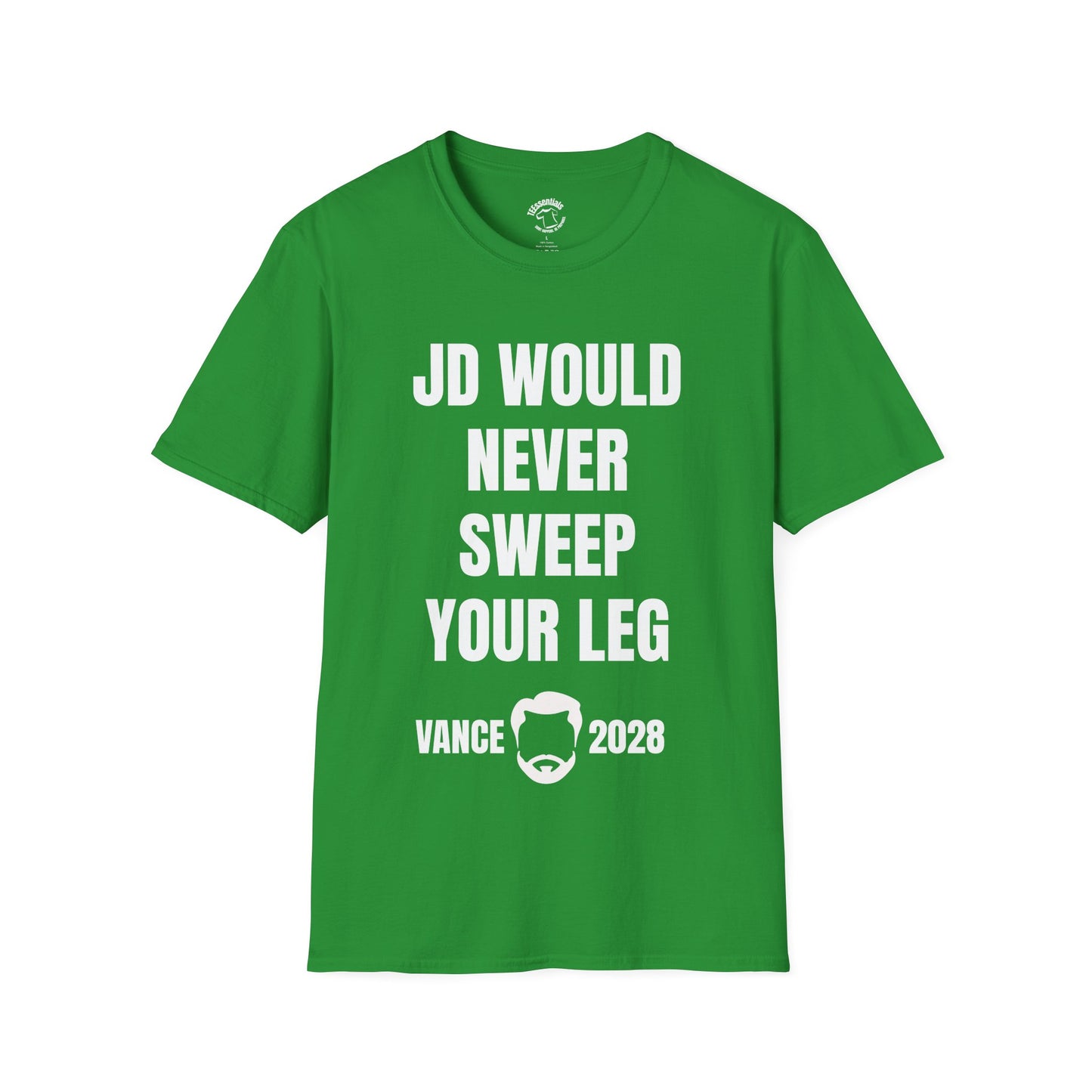 Political Parody T-Shirt — “JD Would Never Sweep Your Leg” Vance 2028