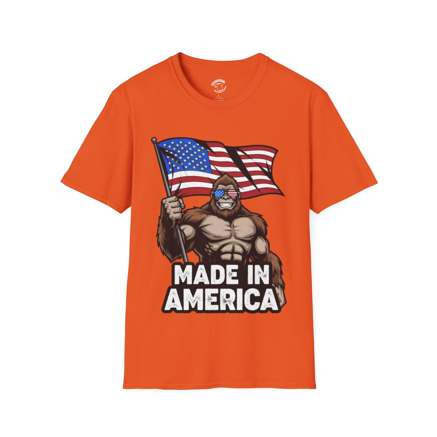 Made in America Bigfoot T-Shirt — Patriotic USA Flag Graphic Tee