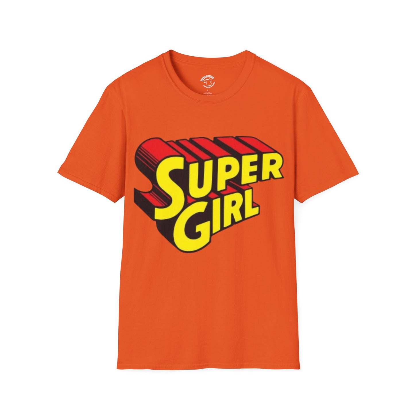 Super Girl Retro Logo T-Shirt — Bold Yellow & Red Comic-Style Tee