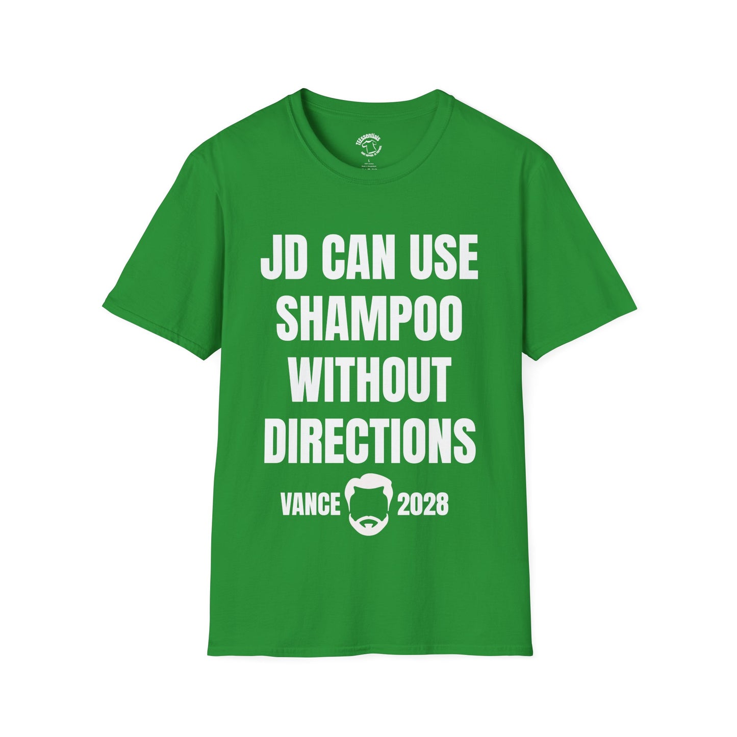 Funny Political T-Shirt — “JD Can Use Shampoo Without Directions” Vance 2028 Campaign Tee