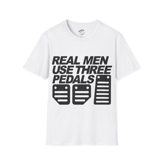 Real Men Use Three Pedals - Unisex Softstyle T-Shirt