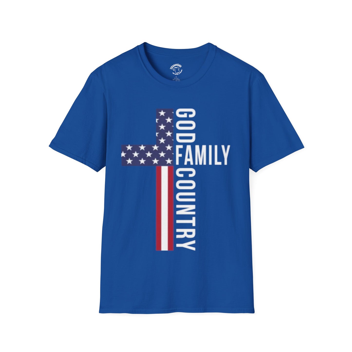 God Family Country Cross T‑Shirt — Patriotic American Flag Faith Tee