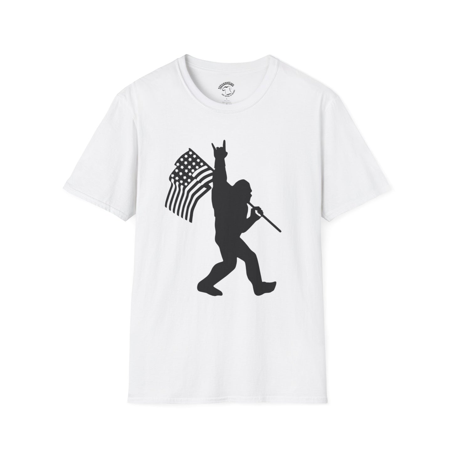 Patriotic Bigfoot Flag T-Shirt — Funny American Bigfoot Silhouette Tee