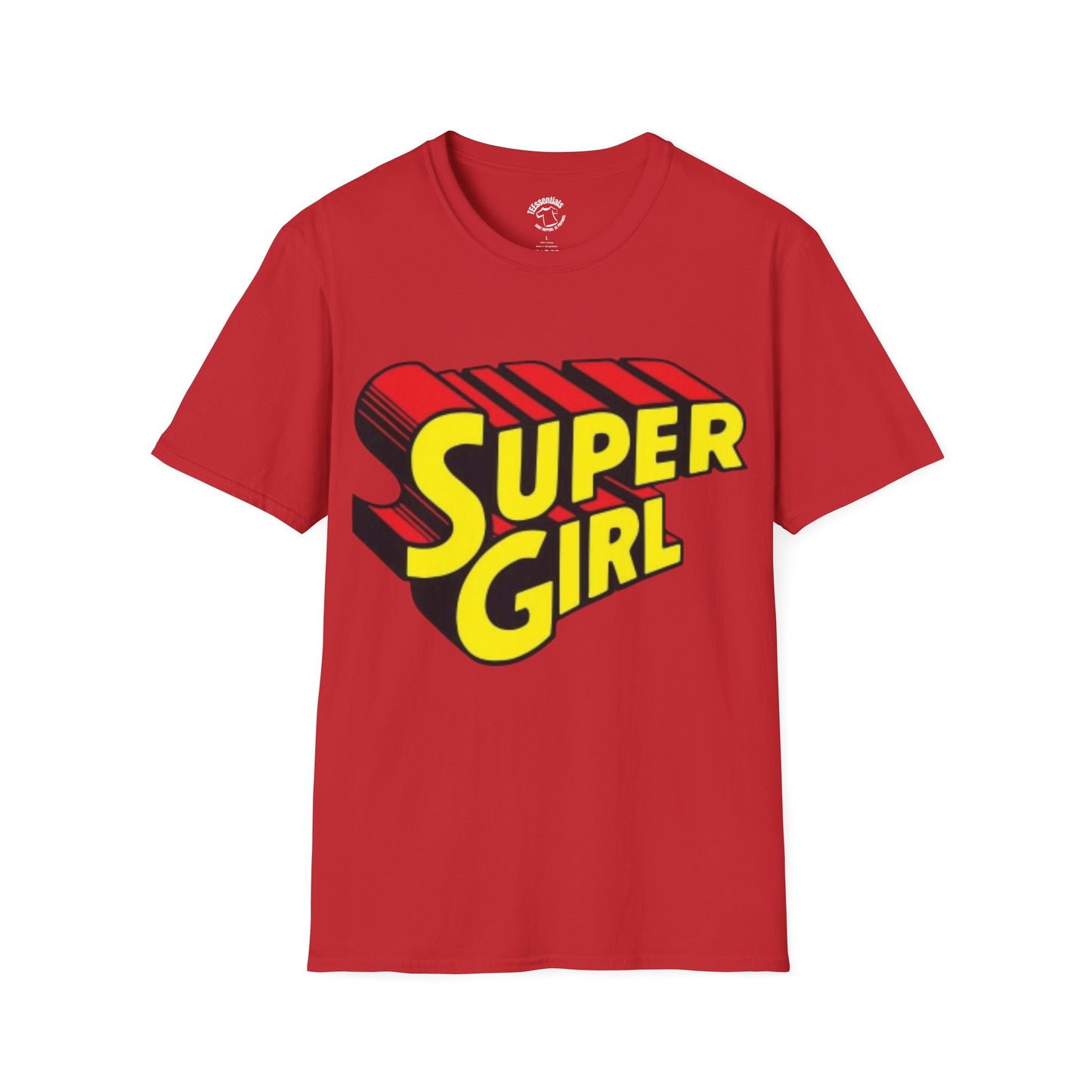 Super Girl Retro Logo T-Shirt — Bold Yellow & Red Comic-Style Tee