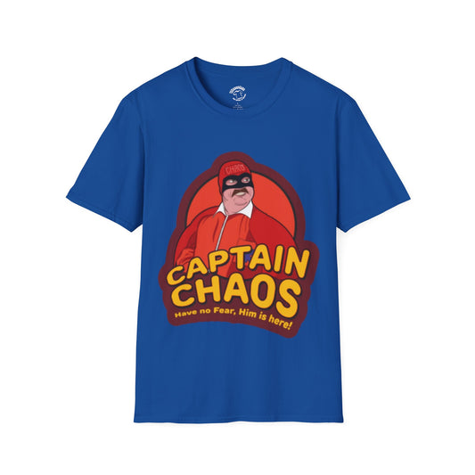 Captain Chaos Graphic T-Shirt — 'Have No Fear, Him is Here!' Retro Superhero Tee