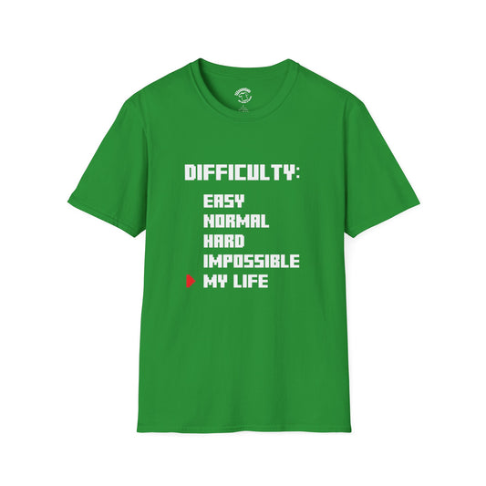 T-Shirt — "Difficulty: My Life" Funny Gamer Difficulty Level Tee